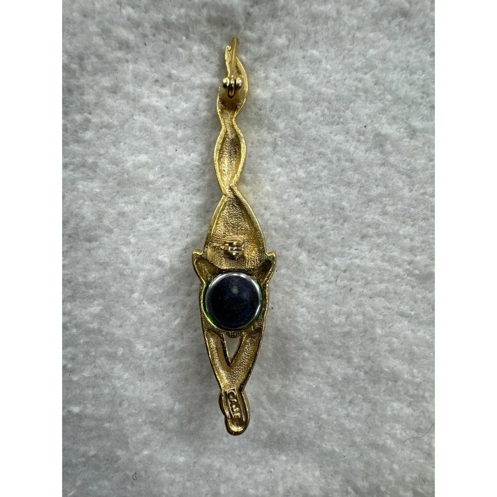 CAJC Brooch Women‎ Gold Excellent Vintage Stylized Cat Green Eyes Pin Whimsigoth